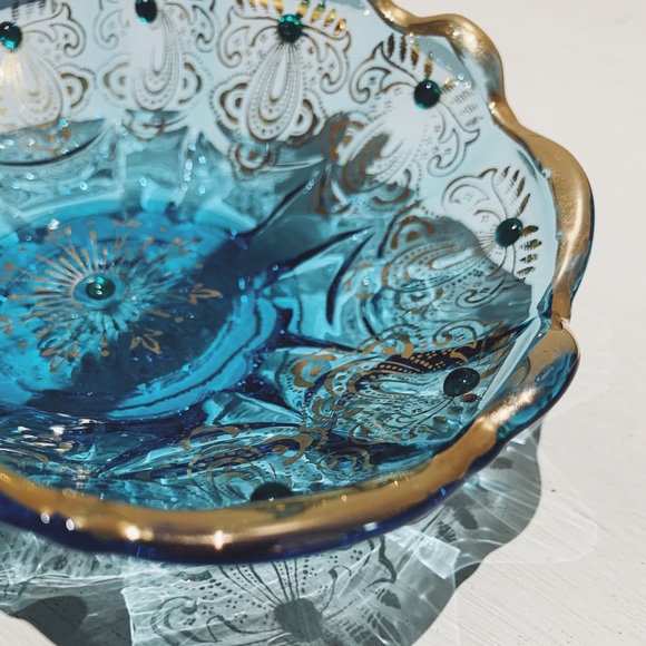 Vintage Murano Venetian Art Blue Glass Basket - Picture 4 of 8